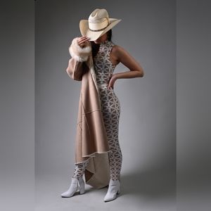 a.n.a Tan Long Coat with White Fur Trim